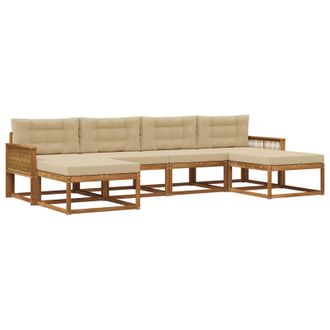 vidaXL Conjunto De Sof&aacute;s De Exterior Con Coj&iacute;n 6 Pcs Natural Y Beige Vidaxl
