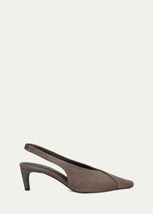 Brunello Cucinelli Suede Snip-Toe Slingback Pumps