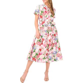Ted Baker Charlie Floral Linen Midi Shirtdress in Ultra White at Nordstrom, Size X-Small