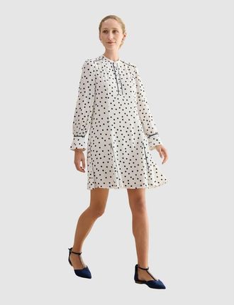 Hobbs London Ruth Polka Dot Mini Dress in Ivorymidnight at Nordstrom, Size 14