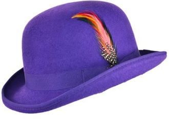Maz Accessoires Unisex Hard Top Wool Bowler Hat With Feather Satin Lined Sizes S to XL