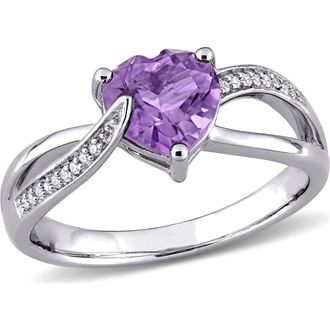 Delmar Sterling Silver Amethyst & Diamond Heart Twist Ring in Purple at Nordstrom Rack, Size 10.5