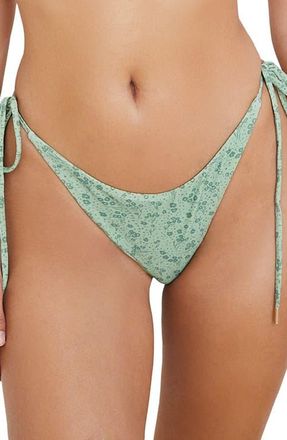 House of CB Lira Tie Side Bikini Bottoms in Green Floral at Nordstrom, Size X-Small