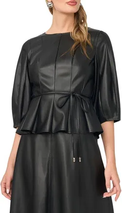 Vince Camuto Seamed Faux Leather Top in Rich Black at Nordstrom, Size Xx-Small