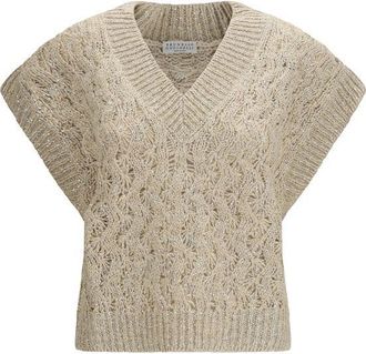 Brunello Cucinelli Beige Silk Sleeveles Womens Sweater