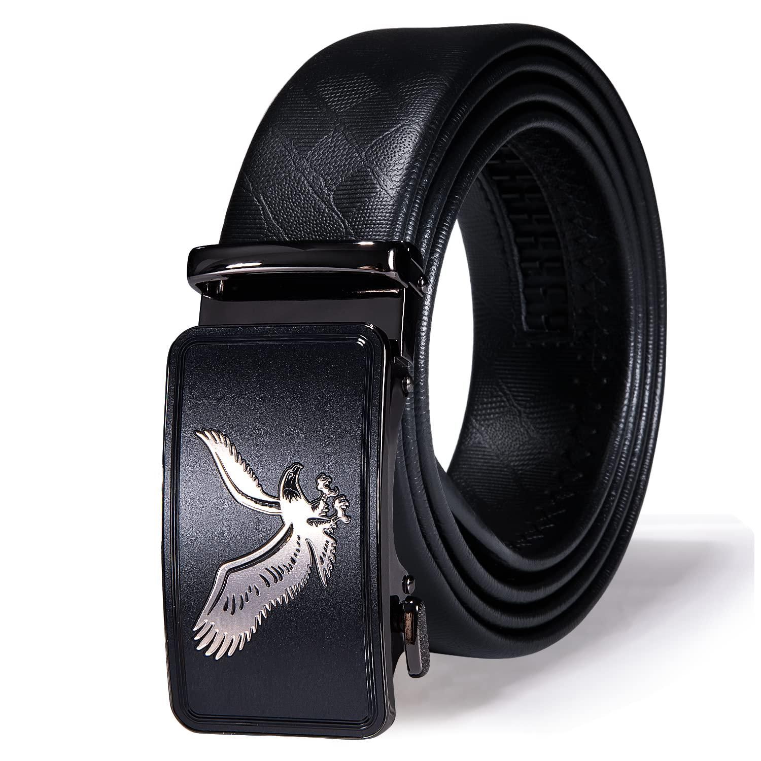 Barry.Wang Men's Ratchet Belt 2-Pack - Genuine Leather With Alloy Buckle (Black & Brown) - View #4