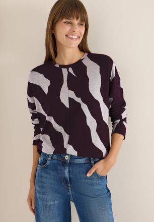 Cecil Rundhalspullover CECIL, Damen, Gr. XXL (46), eggplant rot, Web, Obermaterial: 63% Polyester, 34% Viskose, 3% Elasthan, bedruckt, l&auml;ssig geschnitten h&uuml;