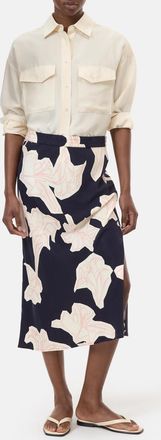 Closed Floral Midi Skirt In Blue
