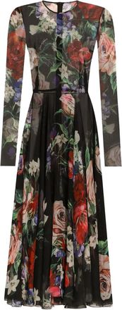 Dolce & Gabbana Abito midi a fiori - Nero