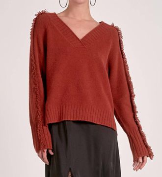 Elan Falling Fringe Sweater In Rust