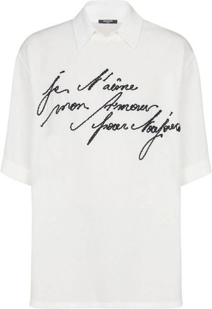 Balmain Love Letter Emb Top W/ Shirt Collar White