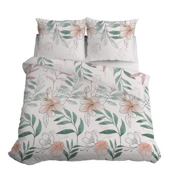 OEM Ropa De Cama De Sat&eacute;n 220x200 Flores Hojas Pastel