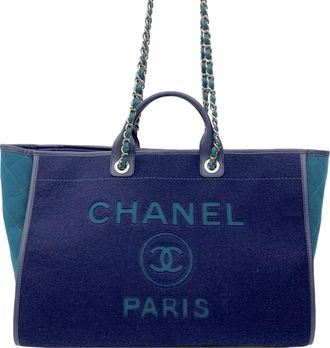 Chanel Blue and Green Felt Deauville Shopper Tote