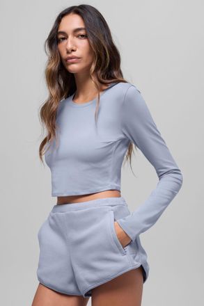 Alo Alosoft Crop Finesse Long Sleeve Top in Winter Frost Blue, Size: Medium