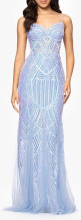 Blondie Nites Sequin Corset Mesh Godet Mermaid Gown in Ice Blue at Nordstrom, Size 11