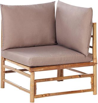 Beliani Beliani - Sill&oacute;n Esquinero Modular De Jard&iacute;n Sin Reposabrazos De Bamb&uacute; Acolchado Con Cojines Gris Pardo Cerreto