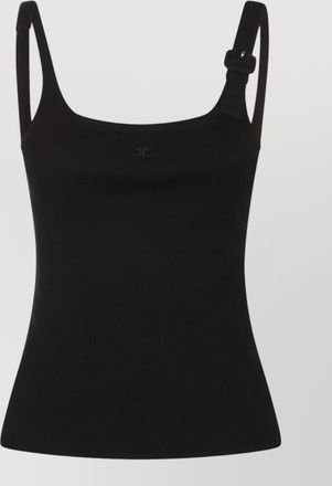 Courr&egrave;ges cotton asymmetric ribbed tank top