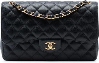 Chanel Borsa a spalla Jumbo Classic Double Flap in pelle Caviar 2016-2017 - Nero