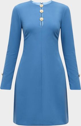 Lela Rose Button-Front Long-Sleeve Dress
