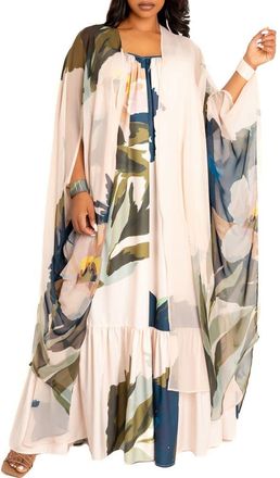 Buxom Couture Floral Robe with Wristband in Beige Multi at Nordstrom