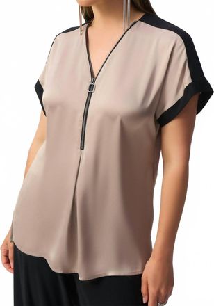 Joseph Ribkoff V-Neck Zipper Top In Dune/black