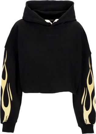 Vision Of Super Flames Crop Hoodie Zwart/off White - Dames - Hoodies - Zwart - L - Katoen - Hoodies & sweatvesten