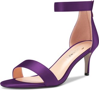 Castamere Women Stiletto Kitten Heel Peep Open Toe Ankle Strap Sandals Classic Cute Dress 6 CM Heels Purple Satin 6.5 UK