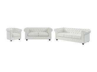 Vente-Unique Sof&aacute;s de 3 plazas, 2 plazas y sill&oacute;n en imitaci&oacute;n cuero blanco CHESTERFIELD