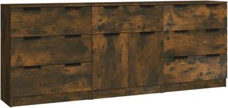 vidaXL 3 Piece Sideboards Smoked Oak Engineered Wood Vidaxl