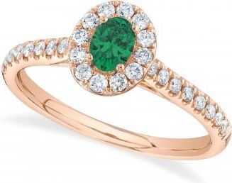 Allurez Oval Emerald Solitaire & Diamond Engagement Ring 14K Rose Gold (0.57ct)