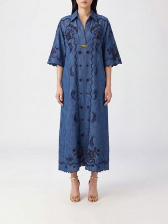 Zimmermann Abito chemisier lungo Aster in denim di cotone ricamato