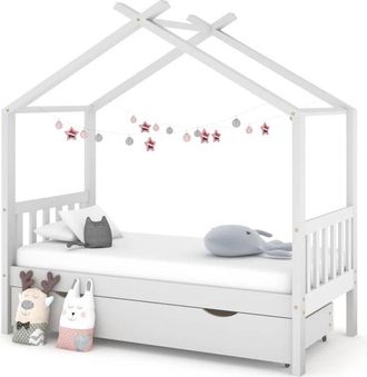vidaXL Giroletto per Bambini con Cassetto Bianco Legno Pino 80x160 cm - Vidaxl