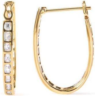 House of Brilliance 10K Yellow Gold 1.00 Ct Round and BaguetteDiamond U-Hoop Earrings at Nordstrom