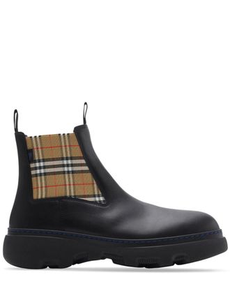 Burberry check pattern leather boots - Black