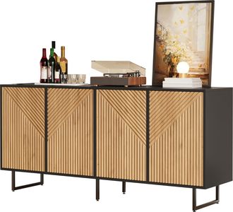 STILVORA Aparador Con 4 Puertas Y 8 Compartimentos, En Tablero De Part&iacute;culas Y Metal, 160&times;40&times;75 Cm, Madera Natural