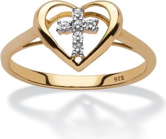Palm Beach Jewelry Diamond Accent Cross Heart Ring in 18k Yellow Gold-plated Sterling Silver