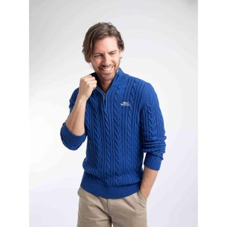 Weird Fish Heath 1/4 Zip Cable Knit Jumper in Mazarine Blue at Nordstrom, Size Xxx-Large