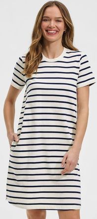 Lands End Cotton Jersey Crew Neck T Shirt Dress in Ivory/deep Sea Spaced Stripe at Nordstrom, Size X-Large
