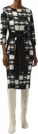 Joseph Ribkoff Checkered Jacquard Sheath Dress In Black/cream