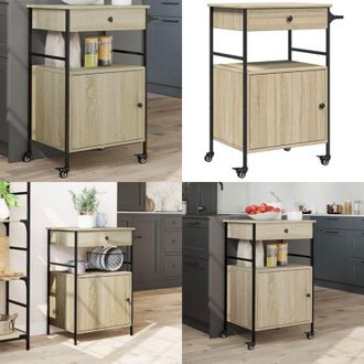 vidaXL Carrello da Cucina Rovere Sonoma 56x43x89,5cm Legno Multistrato - Carrello da cucina in legno - Carrello da cucina con ruote
