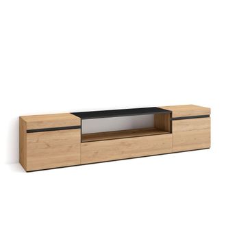 Skraut Home Mueble tv efecto madera roble y negro 200x35x45cm