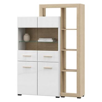 Dmora Vitrina Niel, Mueble Exhibidor 3 Estantes, 4 Puertas, Con Patas, Puerta Y Estante De Vidrio, 113x35x157h Cm Roble Marr&oacute;n