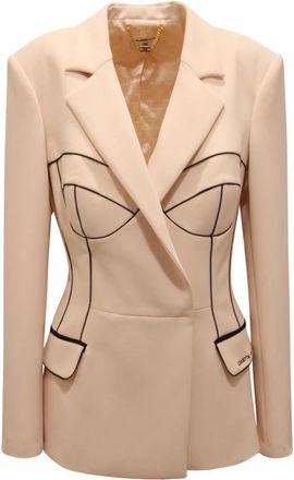 Elisabetta Franchi Giacca Doppiopetto WO Jacket - Dames - Blazers - Beige - XL - Leer - Jassen