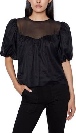 Frame Denim Sheer Inset Silk Organza Top in Noir at Nordstrom Rack, Size Xx-Small