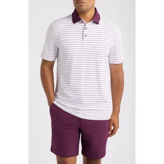 G/Fore Herringbone Stripe Performance Polo in Blush/dark Plum at Nordstrom, Size Xx-Large