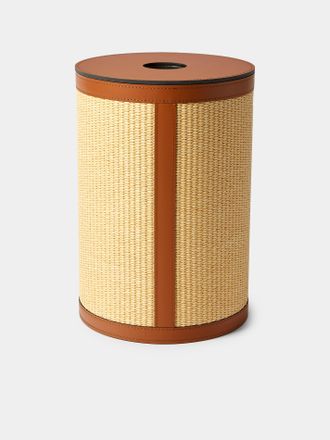 Pinetti Aurora Leather and Straw Lidded Wastepaper Basket