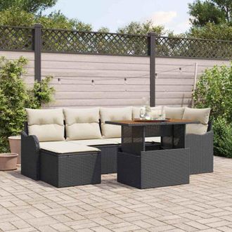 vidaXL Conjunto De Sof&aacute; De Jard&iacute;n 7 Pcs Negro Polirat&aacute;n Vidaxl