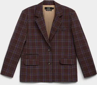 Icone Womens Casual plaid twill Blazer Jacket