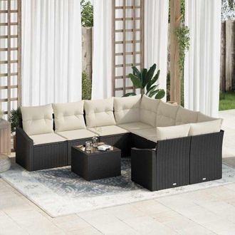 vidaXL Conjunto De Sof&aacute; De Jard&iacute;n 9 Pcs Negro, Crema 55 X 55 X 37 Cm Vidaxl