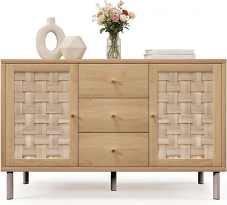 STILVORA Aparador Con 2 Puertas, 3 Cajones Y Estantes Ajustables, Para Sal&oacute;n O Pasillo, En Madera, Roble, 120&times;40&times;75 Cm
